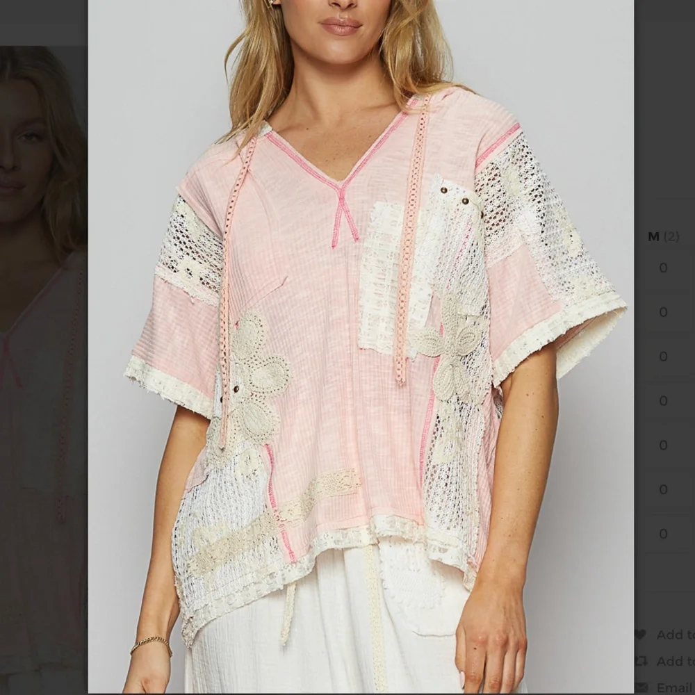 POL “ Springfield 2 “ POL V-Neck Hoodie Top with Lace Detail SR5